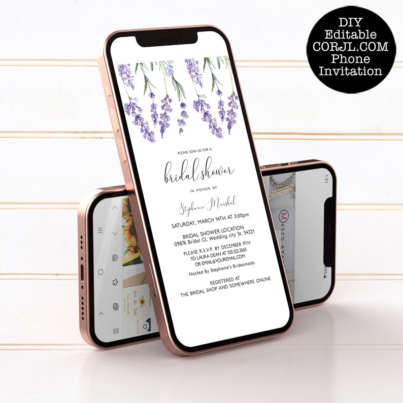 Digital evite country Lavender Wildflower Bridal Shower Invitation Template for Corjl  Virtual Invitation