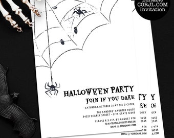 Spider Web Halloween Invitations, Halloween Invitations, Halloween Birthday Invitations, Editable Invitation Template, Cob Web Halloween
