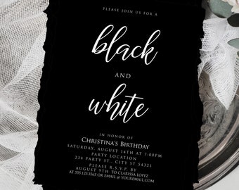 Elegant Black and White Party Invitations, Adult Party Invitations, Black and White Party, Printable Invitations, Instant Download, Corjl