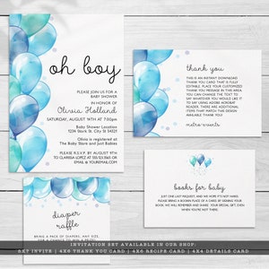 Oh Boy Baby Shower Invitations, Baby Boy Shower Invitation, Blue Balloon Invitation, Printable Invitation, Instant Download, Baby Boy Invite image 6