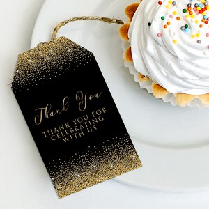 Black and Gold Printable Thank You Tags, Gold Favor Tags, Gold Glitter ...