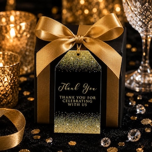 Black Gold Thank You Tags, Editable Favor Tags, Printable Gift Tags, Wedding Favor Tags, Birthday Favor Tags, Instant Download Template