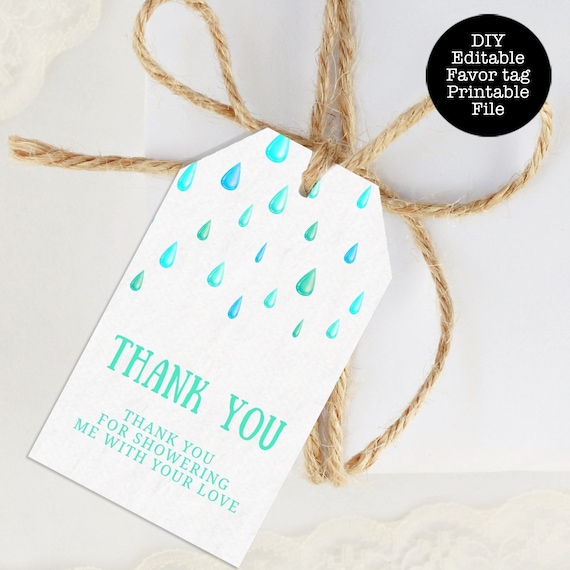 Raindrop Favor Tags, Sprinkle Baby Shower, Baby Sprinkle Tags, Printable Thank You Tag, Gift Tag Template, Rain Gift Tags, Aqua Gift Tags Il_570xn