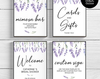 Lavender Bridal Shower Sign Kit, Country Lavender Signs, 4 Printable Wedding Signs, Floral Party Signs, Printable Signs, Floral Party Decor