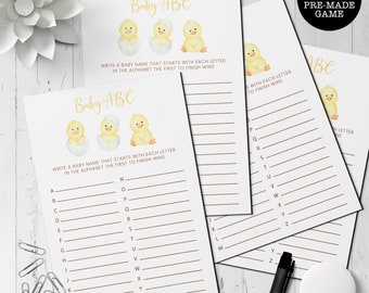 Baby Chick Shower Game, ABC Baby Shower Game, Instant Download, Shower Game, Printable Games, Pre-made Shower Games, Chick Baby Shower Game