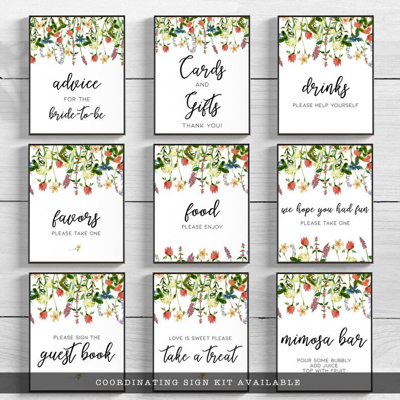 Wildflower Boho Watercolor baby Shower signs - Customizable Corjl Template for DIY Printing. Unique Floral Design with Personalized Details.