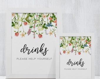 Floral Bar Sign, Cocktail Sign, Printable Sign, Instant Download, Boho Floral Drink Sign, Wedding Sign, Bridal Shower Sign, Botanical Floral