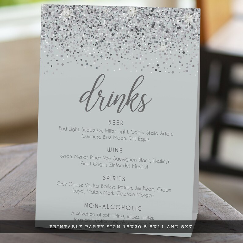 Silver Glitter Drink Menu Signs Drink Menu Template Drink Etsy