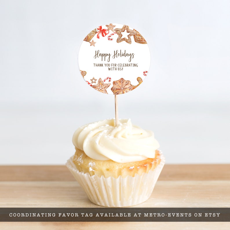 Nothing brings us together like baked goods, this holiday cupcake topper is a perfect addition to customizing the cookies exchanged at Christmas time. Designed By MetroEvents.