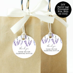 Bearbeitbare Geschenkanhänger, runde Geschenkanhänger, bearbeitbare Geschenkanhänger, druckbare Geschenkanhänger, Lavendel Geschenkanhänger, Corjl Vorlage, Lila Blume Geschenkanhänger