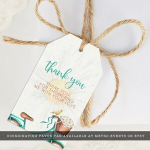 Rustic Bicycle and Daisy-Themed Bridal Shower Favor Tags. This whimsical design is created with a vintage teal green bicycle with daisy accents and a yellow canary. Designed By MetroEvents.