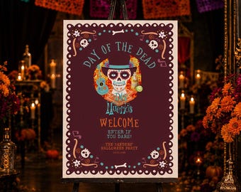 Day of the Dead Welcome Sign, Editable Dia de los Muertos Party Sign, Sugar Skull Mexican Fiesta Poster, Printable Corjl Template