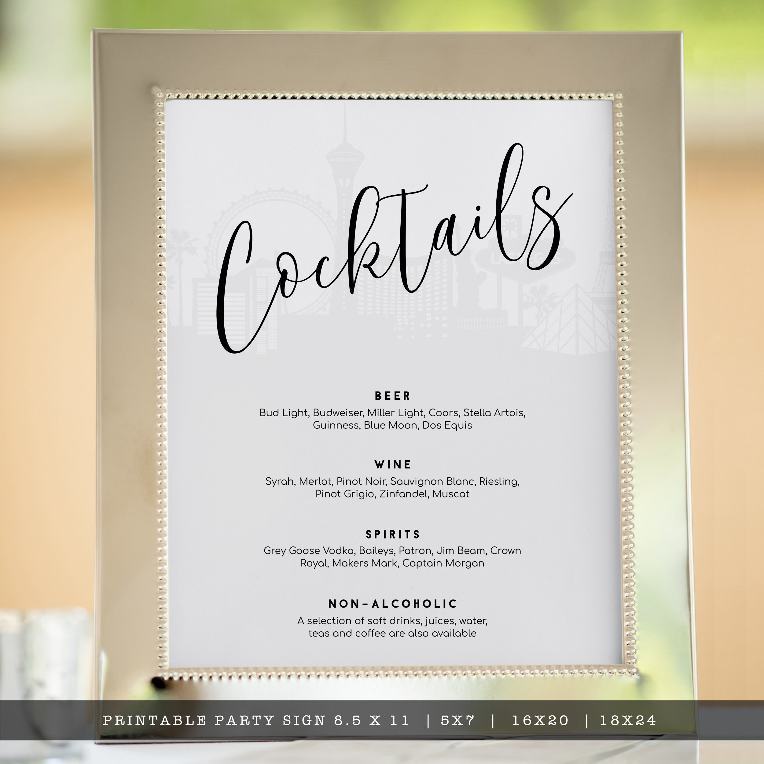 Las Vegas Themed Drink Menu Signs Casino Party Sign Cocktail Etsy