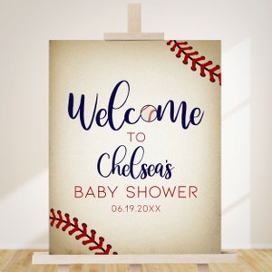 Vintage Baseball Baby Shower Welcome Sign, Printable Sign, Custom Welcome Sign, Editable Welcome Sign, Instant download