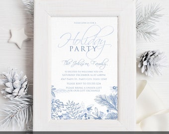 Christmas Party Invitations, Elegant Blue Holiday Party Invitations, Winter Party Invitations, Printable Invitations, Blue Christmas Invite