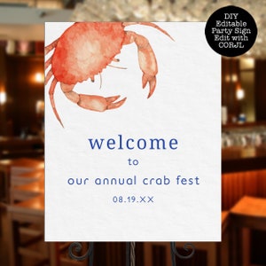 Crab Fest Welcome Sign, Crab Boil Sign, Printable Party Sign, Instant Download, Seaside Welcome Signs, Beach Themed signs, Corjl Template