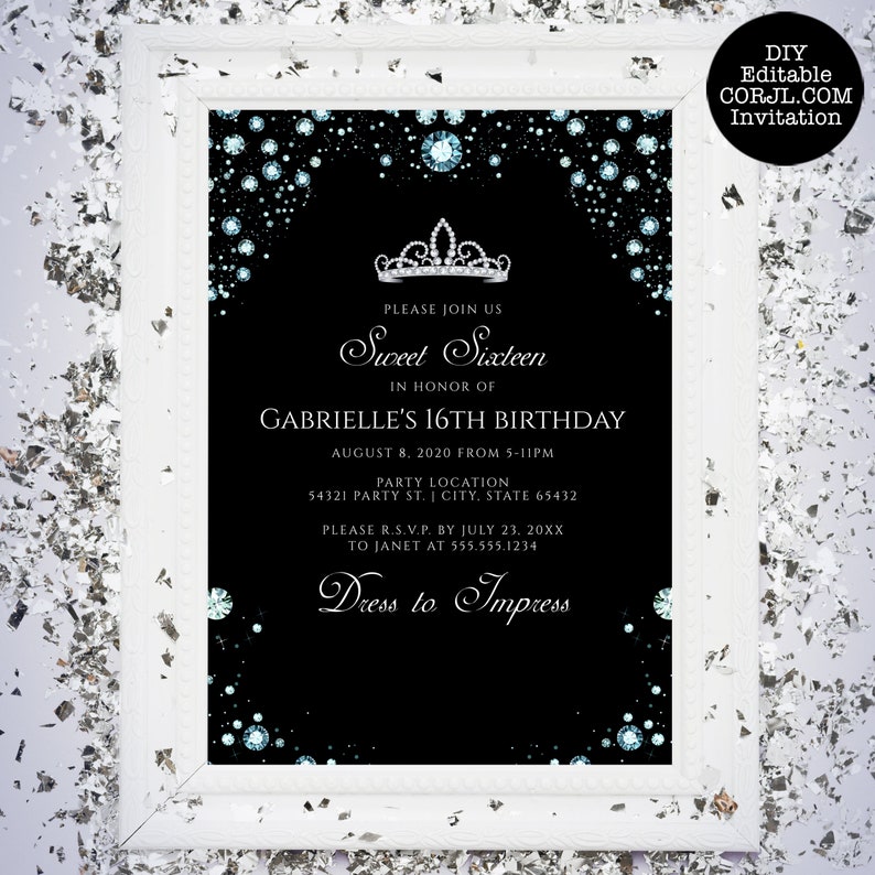 Black and Silver Sweet Sixteen Invitations Sweet 16 Party image 1