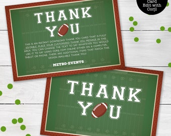 Football Thank You Cards, Sports Thank You Notes, American Football Thank you cards, Custom Thank You Card, Editable Thank You Cards