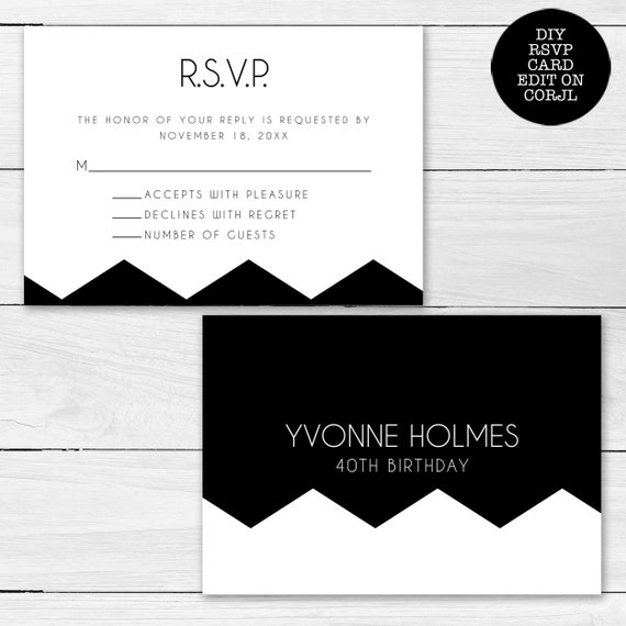 Black and White RSVP card, Modern rsvp Card, RSVP Card Template, RSVP Card, Instant Download, Corjl Template, Enclosure Card, Response Card Il_570xn