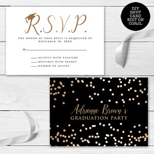 Gold RSVP cards, Black and Gold Faux Foil rsvp Cards, rsvp Template, Instant Download, Corjl Template, Enclosure Card, Printable Cards