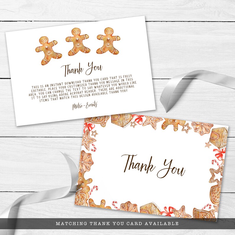 Nothing brings us together like baked goods, this holiday thank you card is a perfect addition to customizing the cookies exchanged at Christmas time. Designed By MetroEvents.