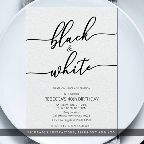 Elegant Black and White Party Invitations, Adult Party Invitations, Black and White Party, Printable Invitations, Editable Invite Il_570xn
