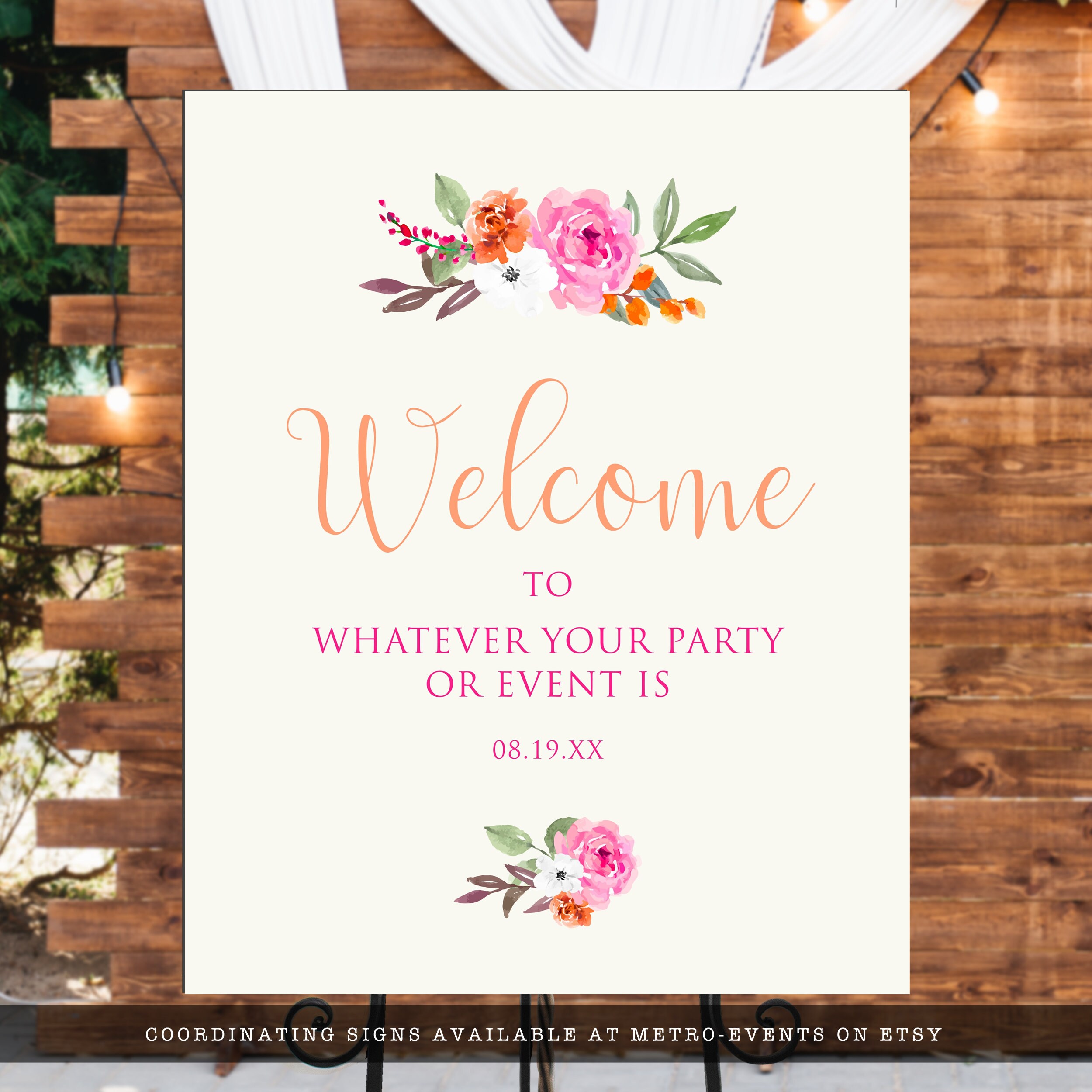 Hot Pink and Orange Food Menu Floral Menu Food Menu Dinner Etsy