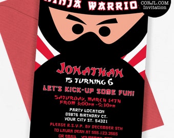 Ninja Invitations, Boys Birthday Invitations, Karate Invitations, Ninja Birthday, Ninja Warrior Invite, Printable Invitation, Corjl Template