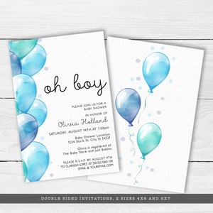 Oh Boy Baby Shower Invitations, Baby Boy Shower Invitation, Blue Balloon Invitation, Printable Invitation, Instant Download, Baby Boy Invite image 4