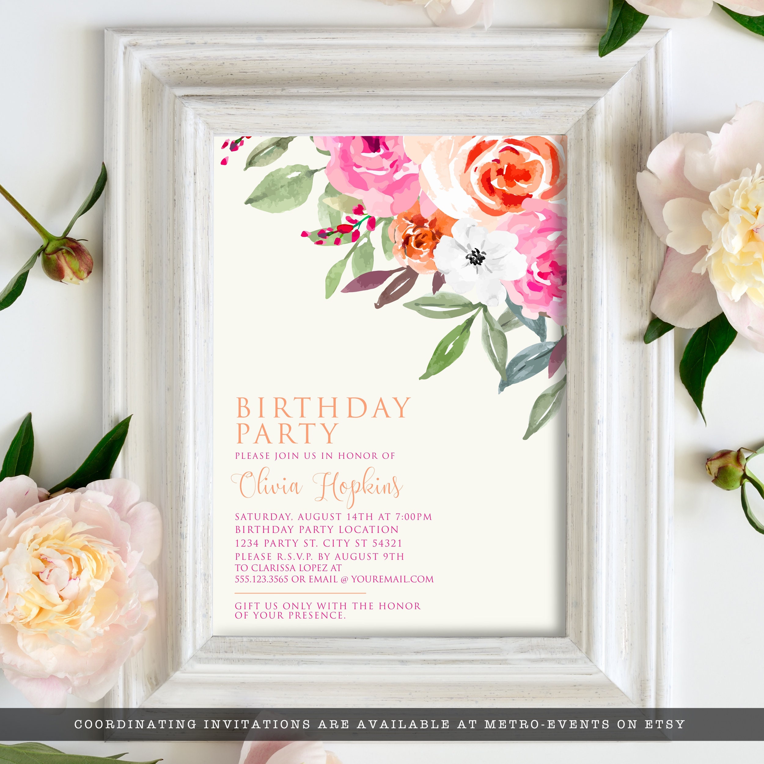 Hot Pink and Orange Food Menu Floral Menu Food Menu Dinner Etsy