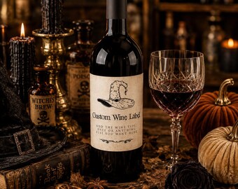 Vintage Halloween Wine Label Editable Witch Hat Wine Bottle Label Printable Halloween Party Decor Spooky Bottle Label Corjl