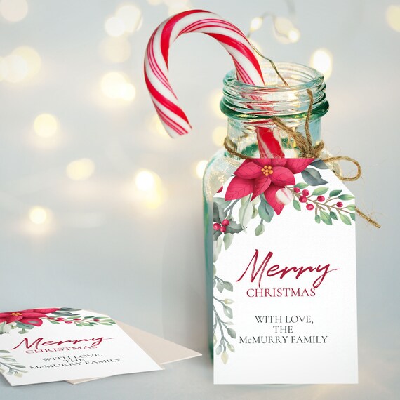 Poinsettia, Floral Christmas Gift Tags, Holiday Favor Tags, Printable Favor Tags, Rustic Christmas Tag Template, Printable Gift Tags Il_570xn