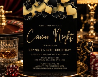 Gold Casino Night Invitation Template, Las Vegas Birthday Party Invite, Black and Gold Casino Invitation, Poker Night Invite, Vegas Invite