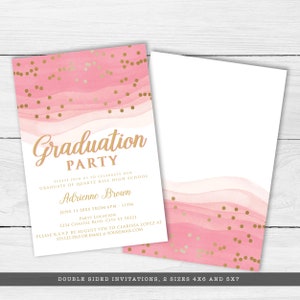Pink and Gold Graduation Party Invitations: Watercolor Design (Corjl Template) image 3