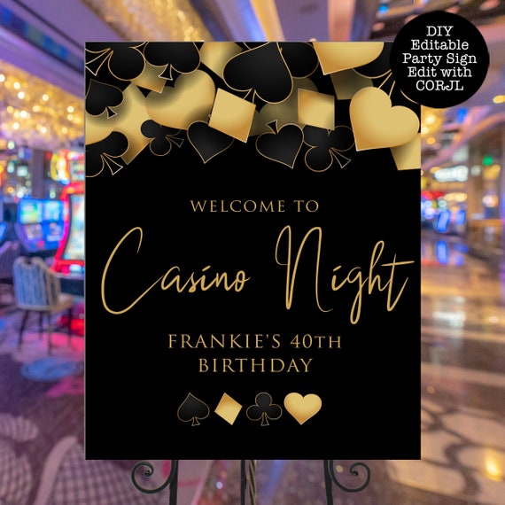 Gold Casino Themed Welcome Signs, Poker Party Sign, Printable Party Sign, Instant Download, Gold and Black Sign, Las Vegas Themed Party sign Il_570xn