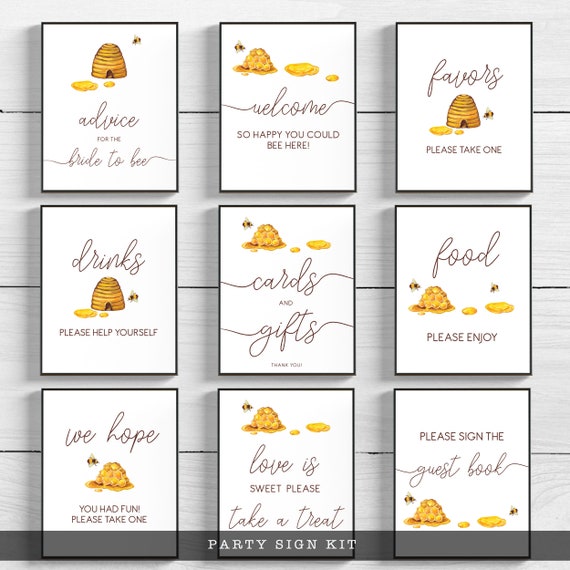 Bride to Bee Bridal Shower Sign Kit, 10 Printable Wedding Signs, Bee Themed Party Signs, Printable Signs, Bumble Bee Sign, NOT Editable Il_570xn