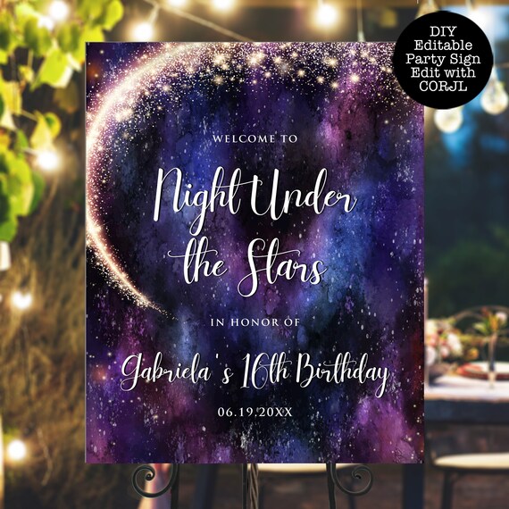 Galaxy Welcome Signs, Editable Party Sign, Instant Download, Starry Night Welcome Sign, Galaxy Printable Party Sign, Under the Stars Sign Il_570xn