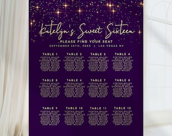 Dark Purple Custom Seating Chart, Printable Seating Chart Sign, Wedding Seating Chart Poster, Editable Seating Chart, Wedding Seating Sign