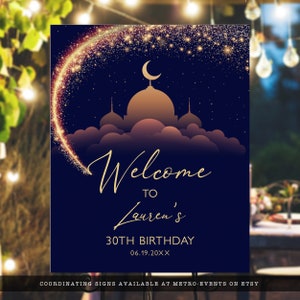Mall för OSA-kort med arabiskt tema, marinblått guldfärgat OSA-kort, svarskort med måne och stjärnor, OSA för bröllop med arabiskt tema bild 12
