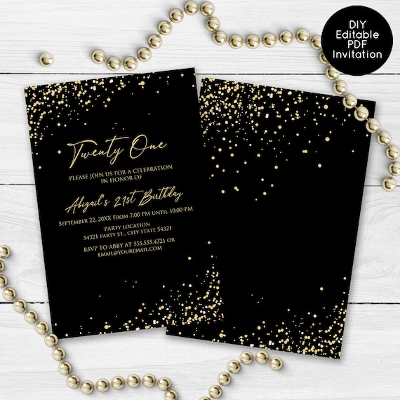 Gold Glam 21st Birthday Invitations, Gold Confetti Invitation, 21st Birthday, Adult Party Il_570xn