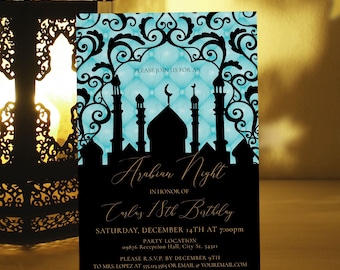 Teal Arabian Night Party Invitation: Printable Sweet Sixteen Invite (Digital Download)