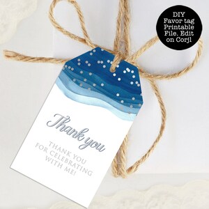 Blue and Silver Favor Tags, Blue Tags, Blue and Silver Favor Tag, Printable Thank You Tag, Silver Confetti Gift Tag, Corjl Gift Tag Template