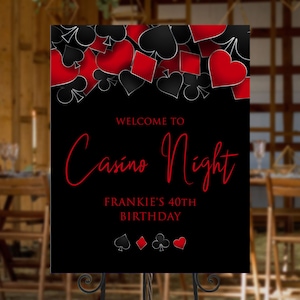 Casino Themed Welcome Signs, Poker Party Sign, Printable Party Sign, Instant Download, Red and Black Sign, Las Vegas Themed Party sign