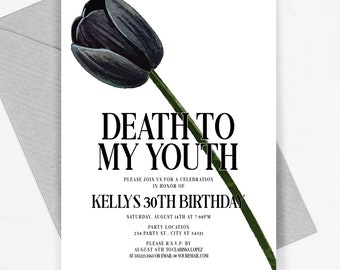 Death to 20s Invites Minimalist Death to my 20s Invitations Printable RIP 20s Adios to my 20s Death to Youth Corjl Template Instant Download