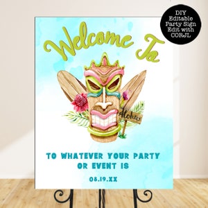 Tiki Party Welcome Sign, Tropical Welcome, Printable Template Tiki Printable Signs, Hawaiian Welcome Sign, Instant download, Corjl Template