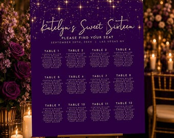 Dark Purple Wedding Seating Chart Template, Editable Seating Plan Sign, Find Your Seat Poster, Plum Wedding Reception Decor, Corjl Template