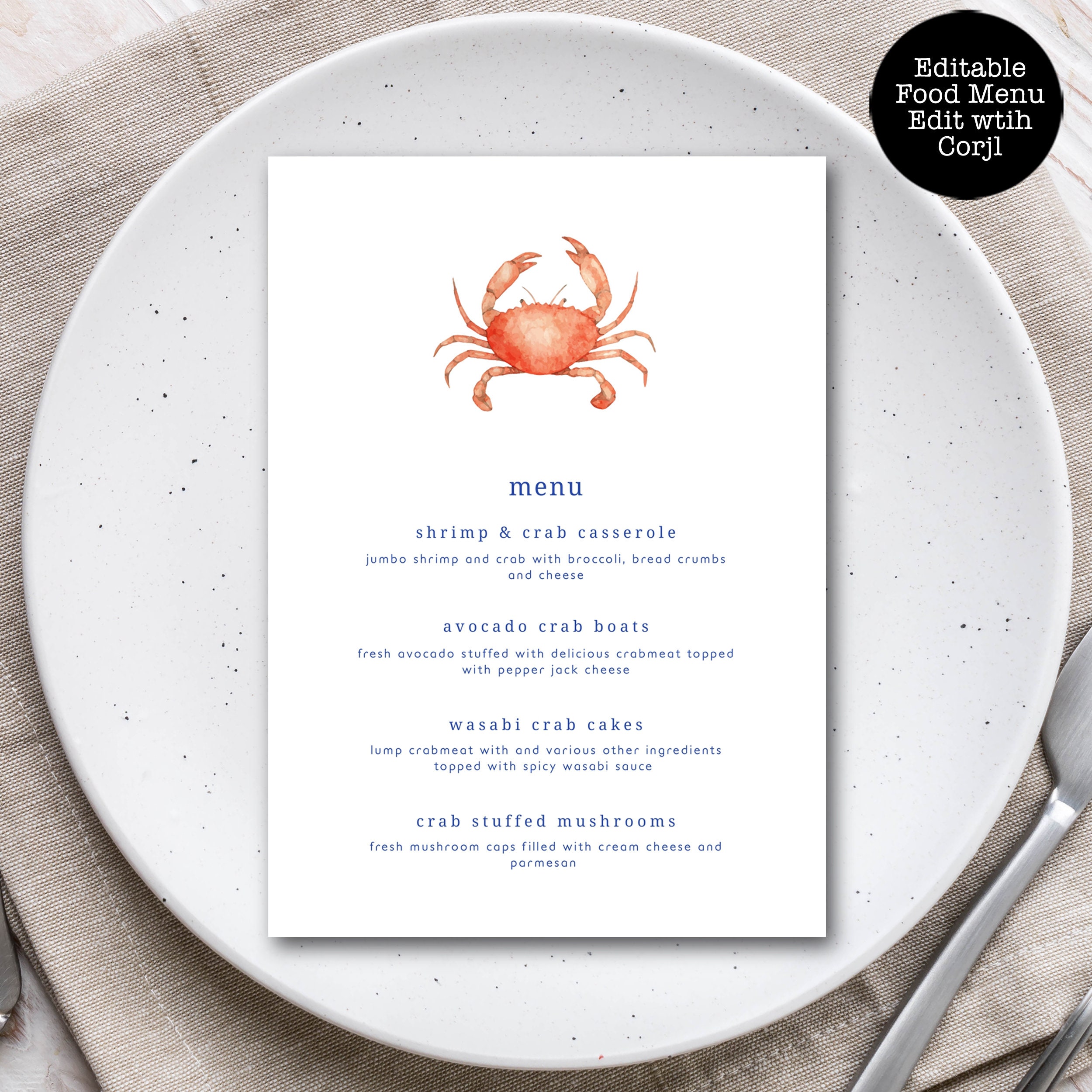 Crab Fest Food Menu Seafood Party Menu Beach Themed Menu Etsy
