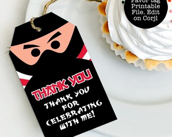 Ninja Thank You Favor Tags, Editable Corjl Template (Digital Download)