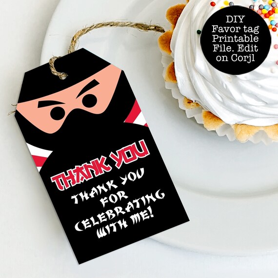 Ninja Gift Tags, Ninja Printable Thank You Tags, Ninja Warrior Favor Tags, Editable Favor Tags, Corjl Template, Ninja Thank You Tags Il_570xn