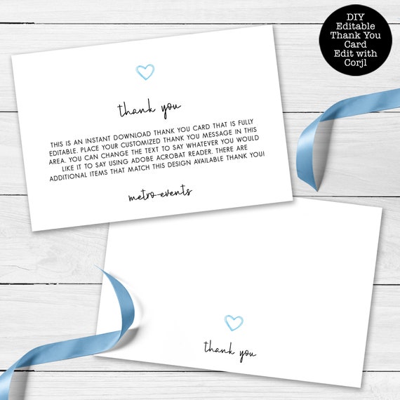 Contemporary Thank you Card, Modern Blue Thank You Cards, Custom Thank You Cards, Thank You Notes, Editable Card, Printable Thank You Card Il_570xn